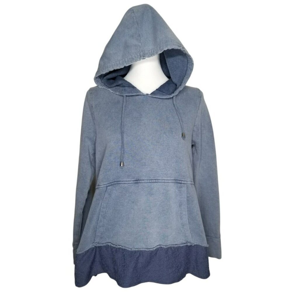 Soft Surroundings Womens Hooded Pullover‎ Top PM Blue Cotton/Polyester Blend